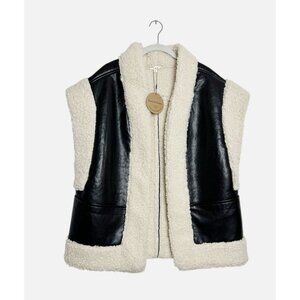 Aaron & Amber Women's Faux Leather Sherpa Lined Vest in Black - Sz L - NWT